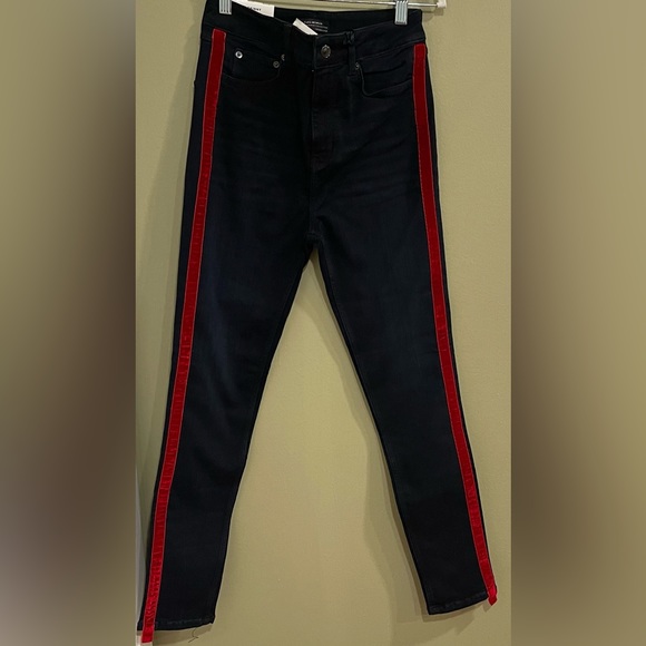 Zara Red Navy Tuxedo Style SCULPTED HIGH RISE TRF SKINNY JEANS New Size 6. - Picture 2 of 7